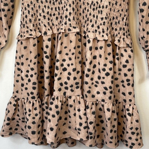 La Vie Rebecca Taylor Long Sleeve Cherise Mini Dress. Size M Brown Black - Picture 6 of 16